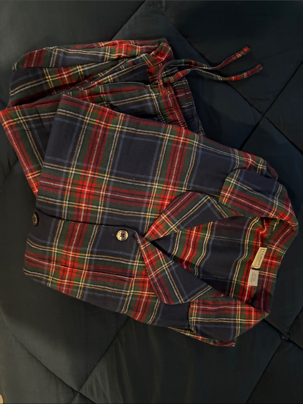 L.L. Bean Red, Navy & Green Plaid Flannel Pajamas